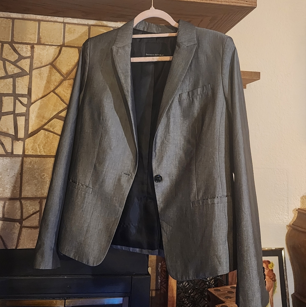 Banana Republic Lead Gray Silky One Button Blazer